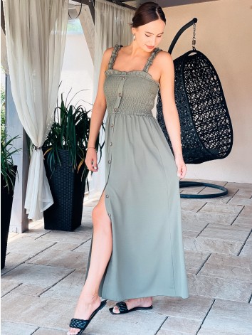 Dámske dlhé letné šaty s gombíkmi - khaki