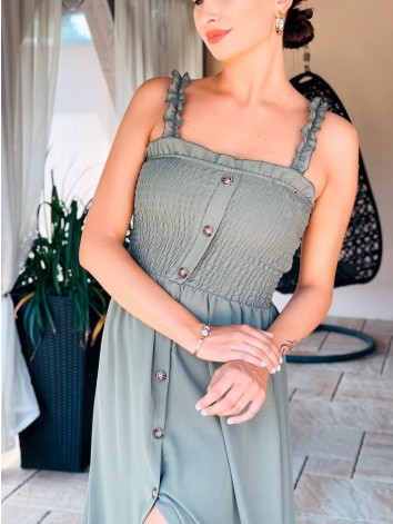 Dámske dlhé letné šaty s gombíkmi - khaki