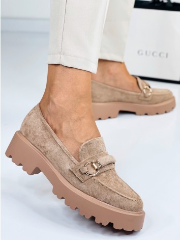 Dámske semišové mokasíny na platforme - khaki