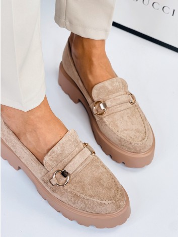 Dámske semišové mokasíny na platforme - khaki