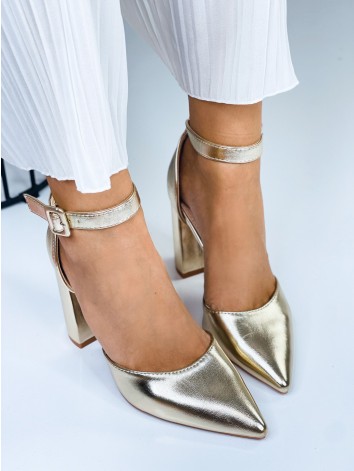 Dámske zlaté sandále s hrubým opätkom