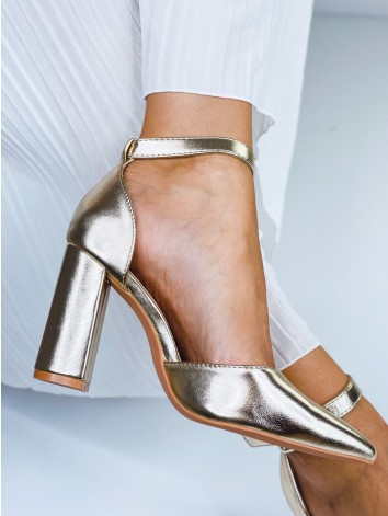 Dámske zlaté sandále s hrubým opätkom