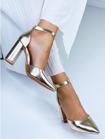 Dámske zlaté sandále s hrubým opätkom