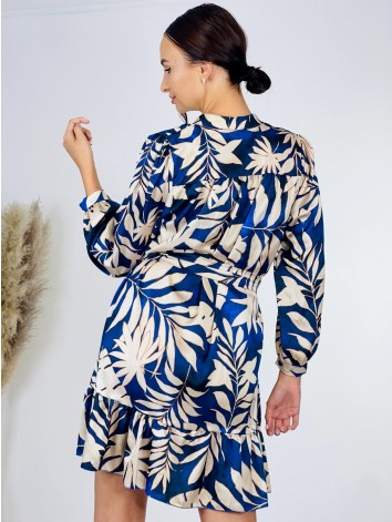 Dámske ležérne šaty s opaskom a potlačou - modré