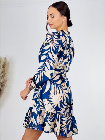 Dámske ležérne šaty s opaskom a potlačou - modré