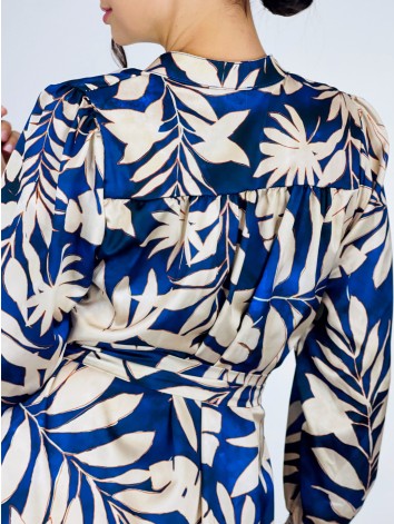 Dámske ležérne šaty s opaskom a potlačou - modré