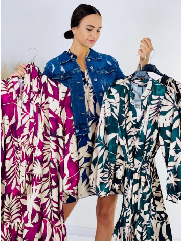 Dámske ležérne šaty s opaskom a potlačou - modré