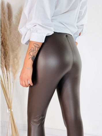 Dámske koženkové elastické kaliopky - hnedé