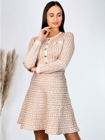 Dámske áčkové svetrové šaty s gombíkmi - béžové