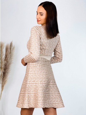 Dámske áčkové svetrové šaty s gombíkmi - béžové