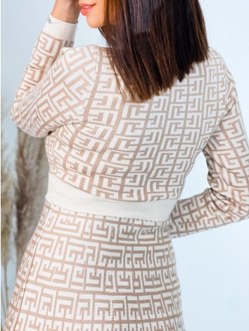 Dámske áčkové svetrové šaty s gombíkmi - béžové