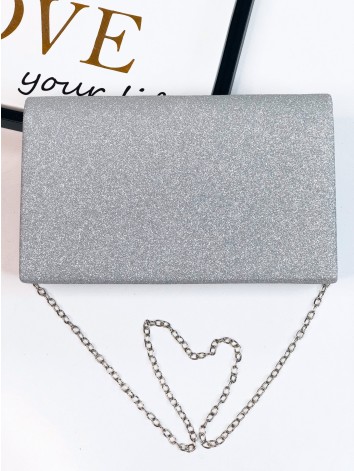 Strieborná trblietavá spoločenská kabelka s remienkom