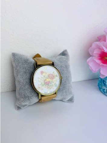 Dámske béžové kvetované hodinky