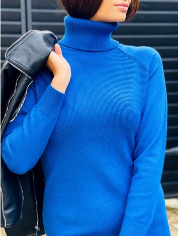 Dámske pletené rolákové šaty - modré