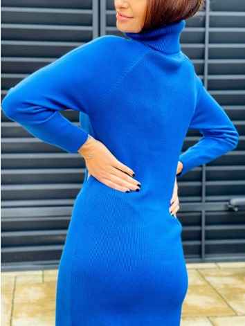 Dámske pletené rolákové šaty - modré