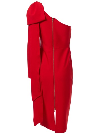 Dámske bandážové červené spoločenské šaty s rukávom