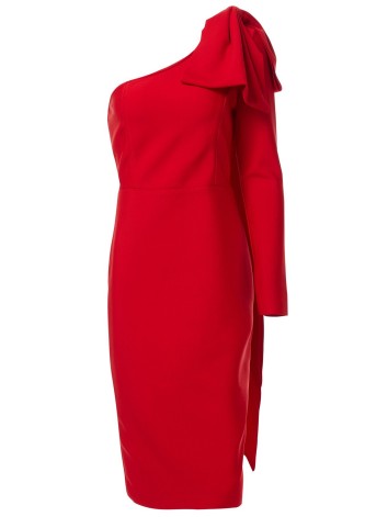Dámske bandážové červené spoločenské šaty s rukávom