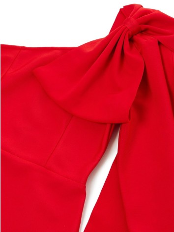 Dámske bandážové červené spoločenské šaty s rukávom