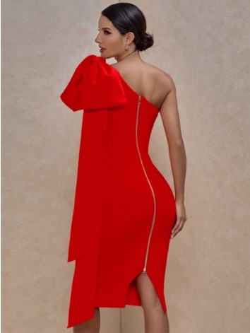 Dámske bandážové červené spoločenské šaty s rukávom
