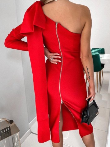 Dámske bandážové červené spoločenské šaty s rukávom