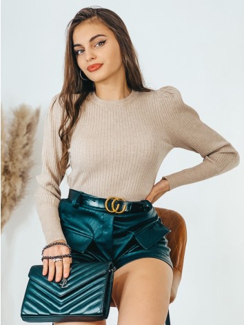 Dámsky pletený béžový sveter so širokými rukávmi