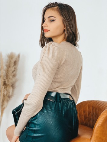 Dámsky pletený béžový sveter so širokými rukávmi