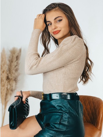 Dámsky pletený béžový sveter so širokými rukávmi