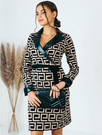 Dámske pletené šaty s koženkou a opaskom -hnedé