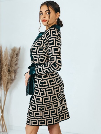 Dámske pletené šaty s koženkou a opaskom -hnedé