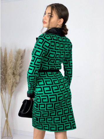 Dámske pletené šaty s koženkou a opaskom -zelené