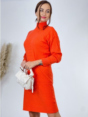 Dámske exkluzívne pletené rolákové šaty - oranžové