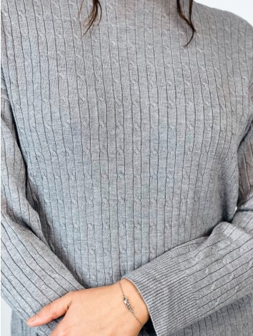 Dámske exkluzívne pletené rolákové šaty - sivé
