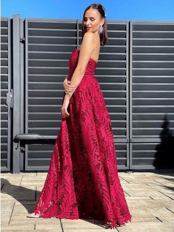 Dámske bordové exkluzívne spoločenské šaty s čipkou