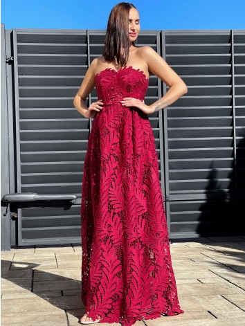 Dámske bordové exkluzívne spoločenské šaty s čipkou