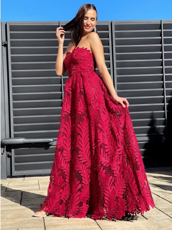 Dámske bordové exkluzívne spoločenské šaty s čipkou