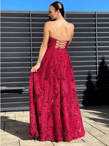 Dámske bordové exkluzívne spoločenské šaty s čipkou