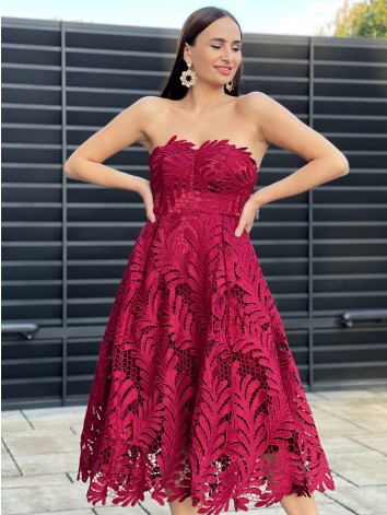 Dámske bordové exkluzívne spoločenské šaty s čipkou Arabel