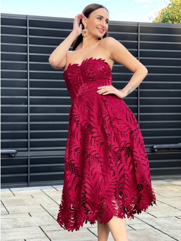 Dámske bordové exkluzívne spoločenské šaty s čipkou Arabel