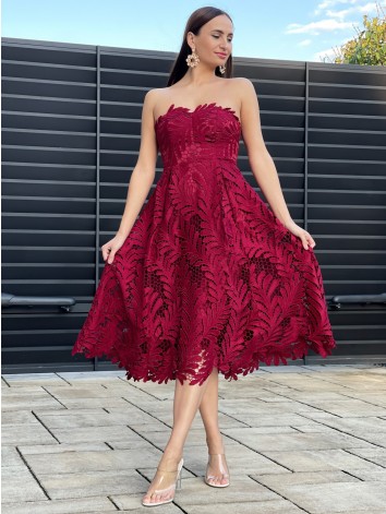 Dámske bordové exkluzívne spoločenské šaty s čipkou Arabel