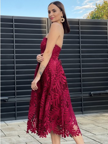 Dámske bordové exkluzívne spoločenské šaty s čipkou Arabel