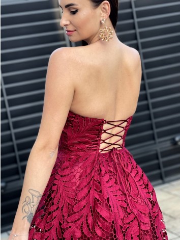 Dámske bordové exkluzívne spoločenské šaty s čipkou Arabel