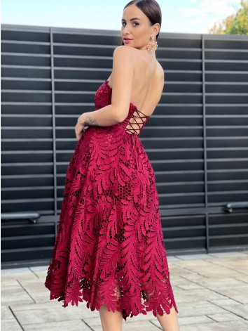 Dámske bordové exkluzívne spoločenské šaty s čipkou Arabel