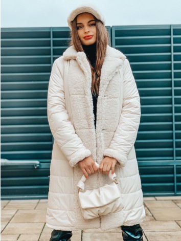 Obojstranná dámska béžová bunda - TEDDY so šiltovkou