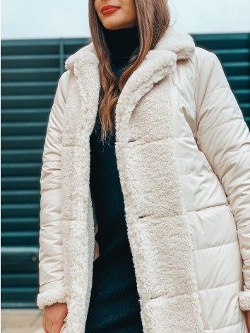 Obojstranná dámska béžová bunda - TEDDY so šiltovkou