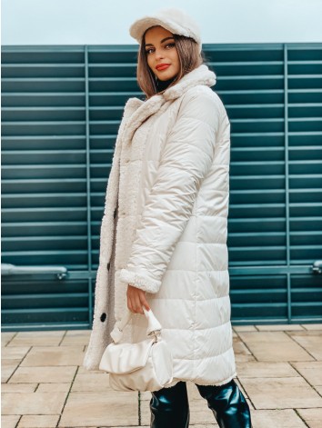 Obojstranná dámska béžová bunda - TEDDY so šiltovkou