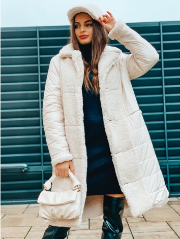 Obojstranná dámska béžová bunda - TEDDY so šiltovkou