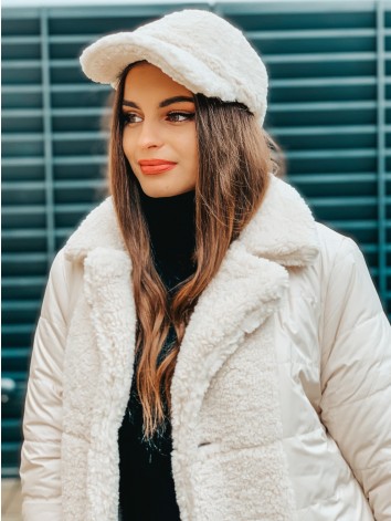 Obojstranná dámska béžová bunda - TEDDY so šiltovkou