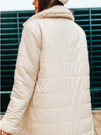 Obojstranná dámska béžová bunda - TEDDY so šiltovkou