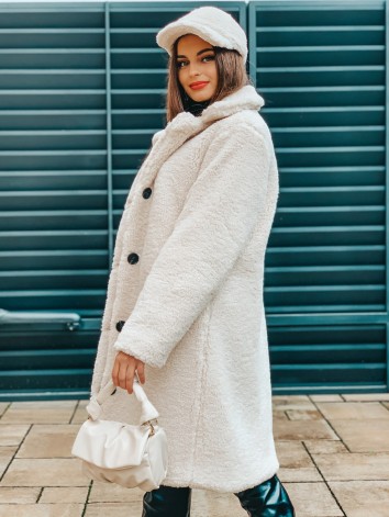 Obojstranná dámska béžová bunda - TEDDY so šiltovkou