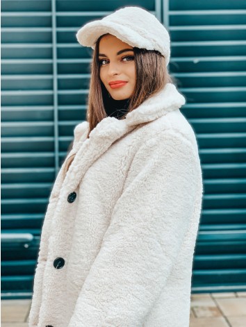 Obojstranná dámska béžová bunda - TEDDY so šiltovkou